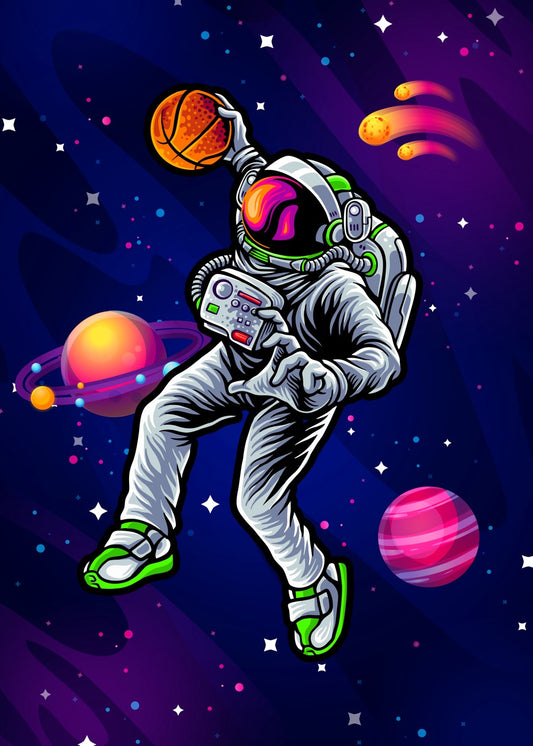 Astronaut basketball slam dunk