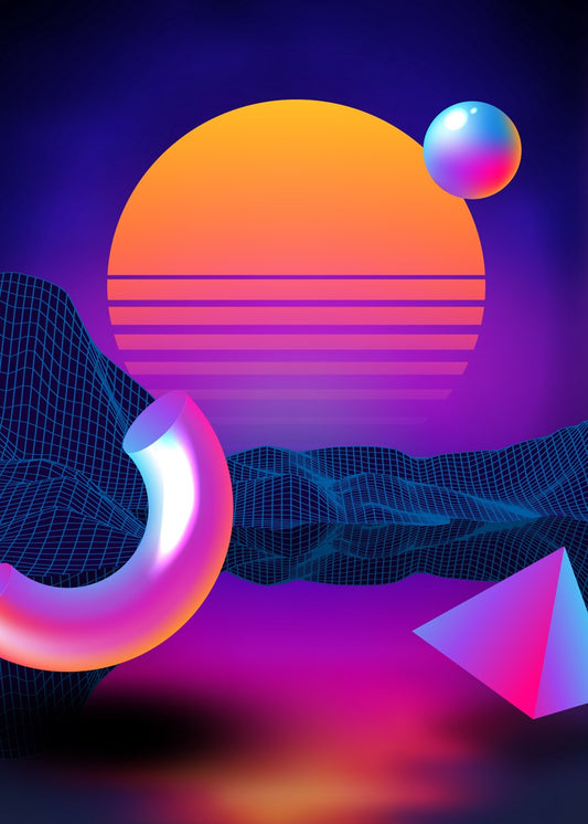 Neon sunset, geometric figures