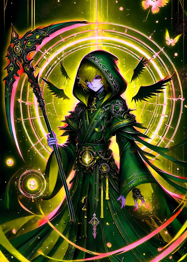 Green Hooded Figure with Scyth
