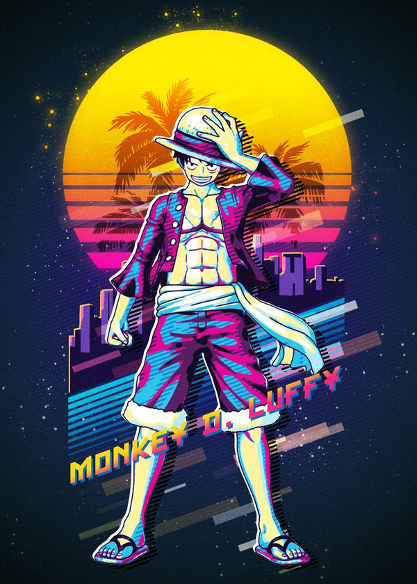 Monkey D. Luffy Retro Vaporwave Art, One Piece