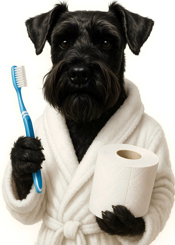 Black Schnauzer Dog In Toilet