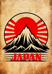 Japanese mountain and red sun art 