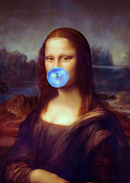 Mona Lisa art and blue bubble 