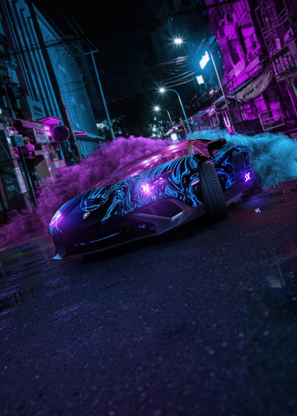 Vibrant Lamborghini in a Cyber