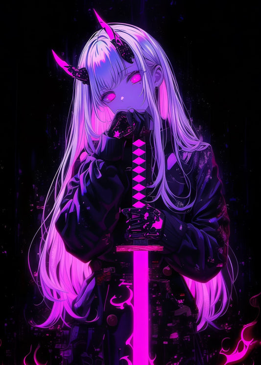 Pink Neon Demon Anime Girl