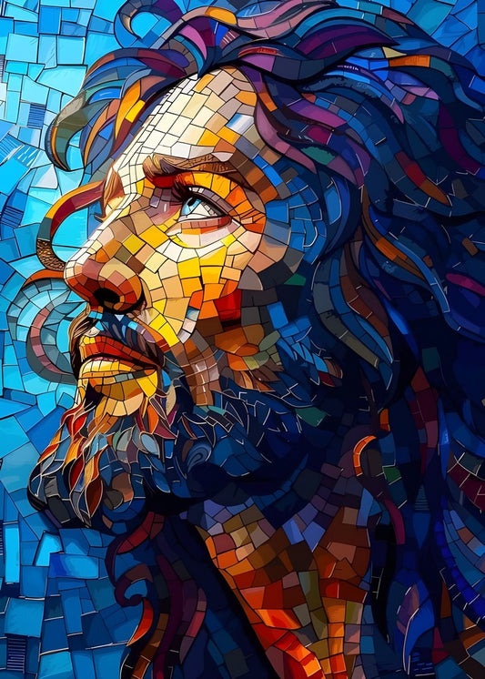 Blue Mosaic Portrait Jesus