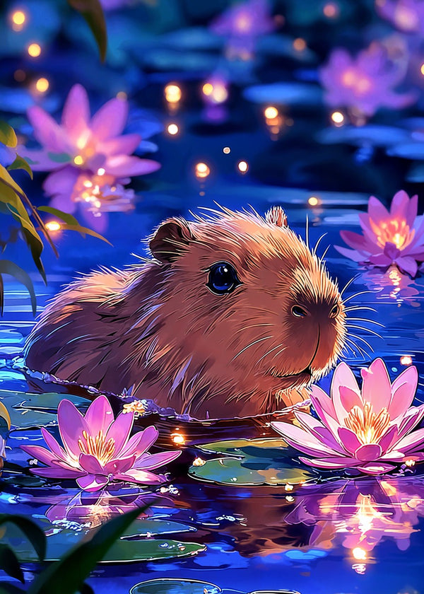Capybara in Blooming Lotus