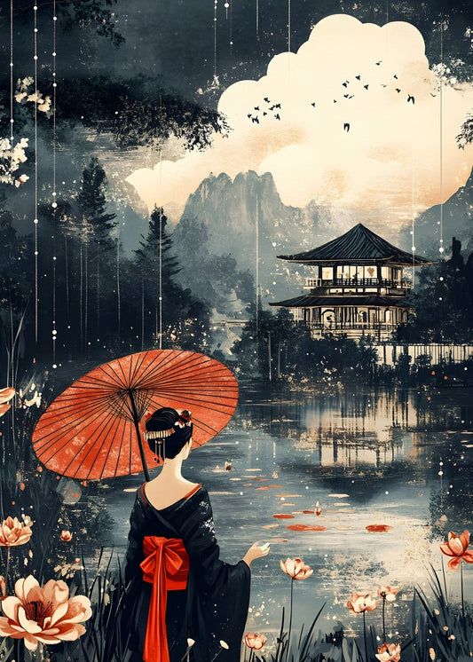 Woman in Kimono in the Rain