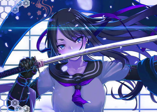Anime girl katana school girl