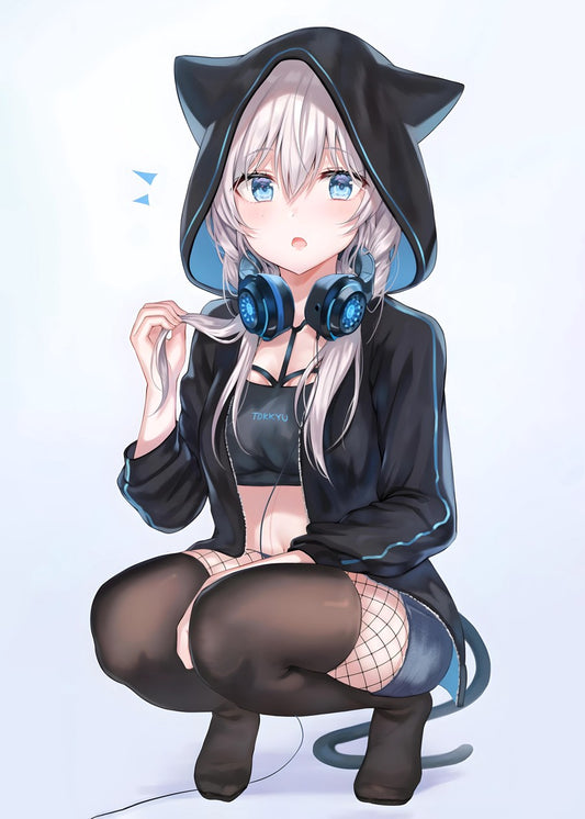 Anime girl with black hoodie 