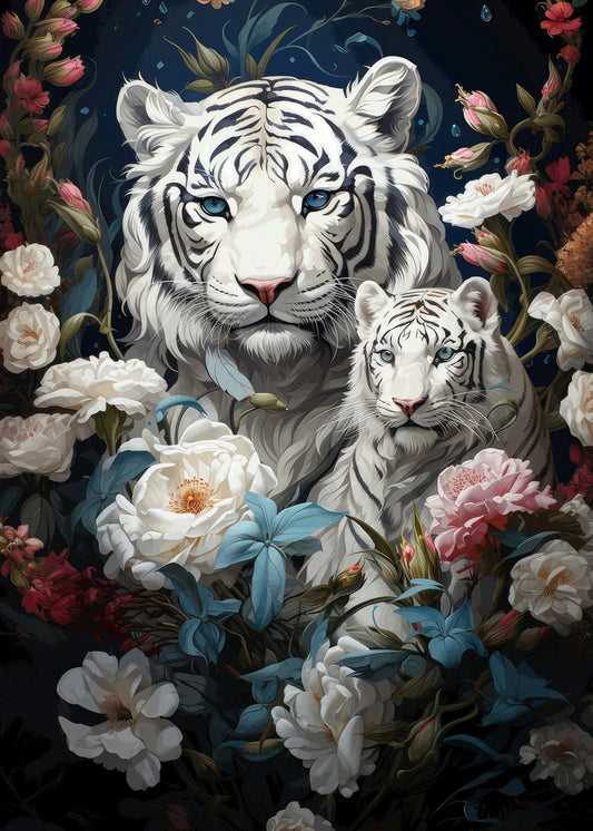 White Tiger Mother and Cub