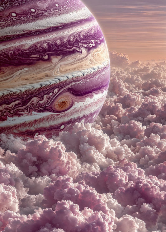 Purple planet in purple white clouds