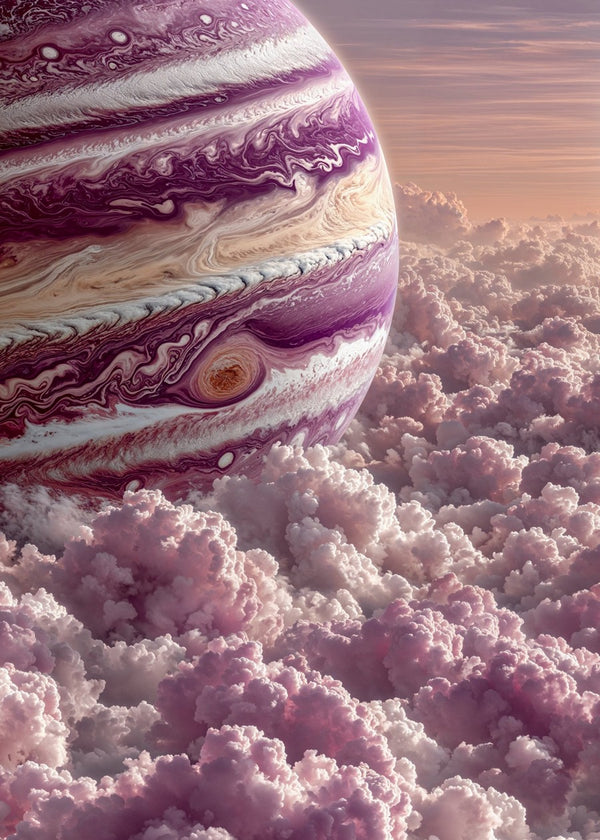 Purple planet in purple white clouds