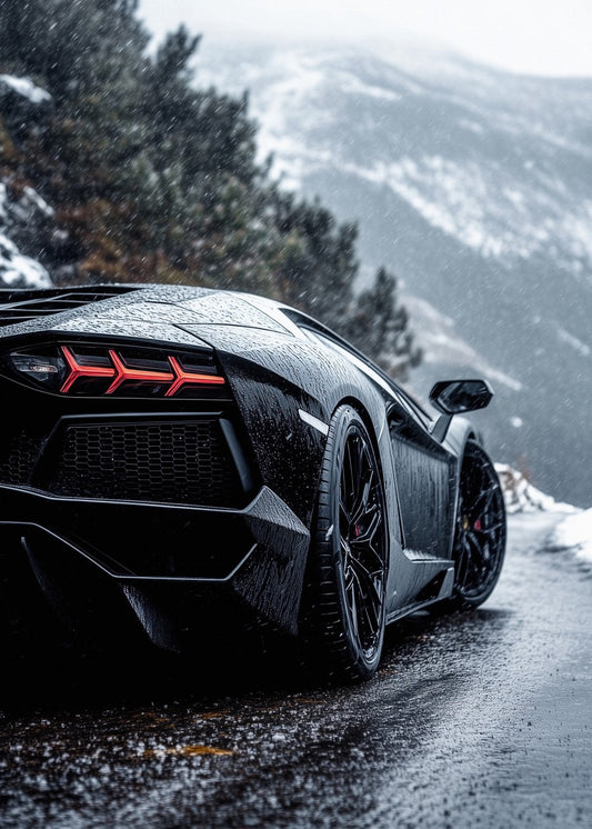 Wet Snowy Road Aventador 