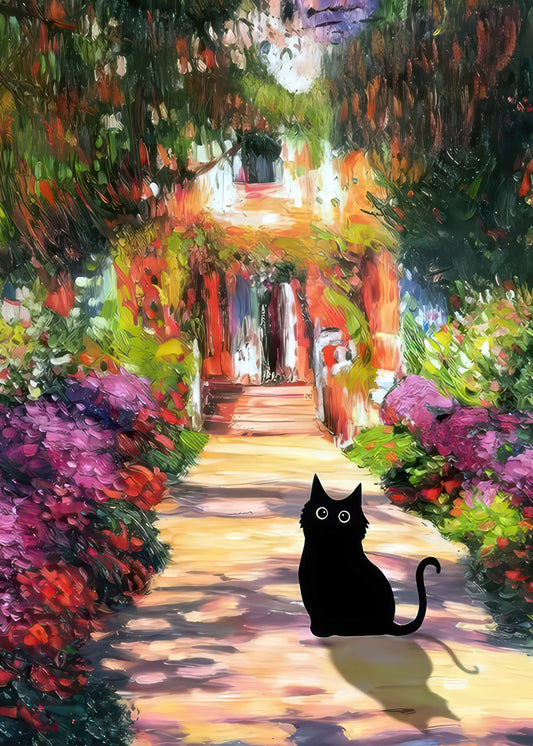 Cat Black Monet Garden