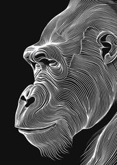 Gorilla in Line Art Profile