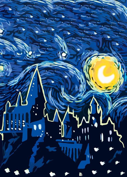 Blue castle starry night