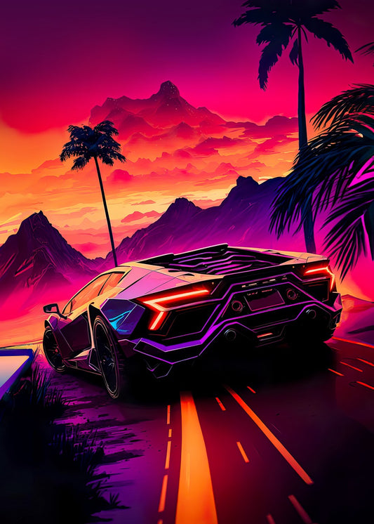Synthwave aesthetic sport car