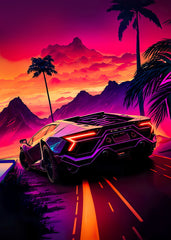 Synthwave aesthetic sport car