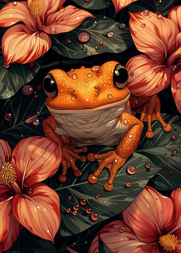 Golden Frog Among Hibiscus