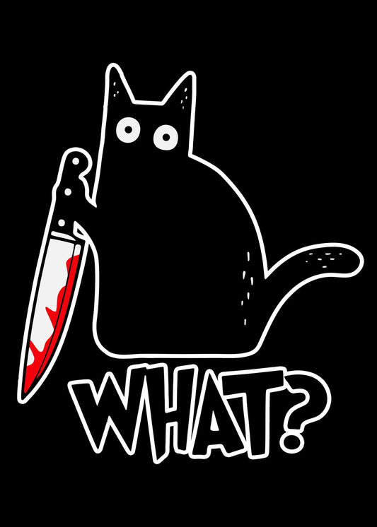 Funny Black Cat With Knife 