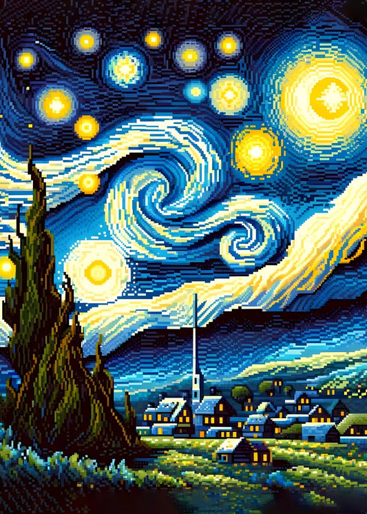 starry night 8bit pixel cute poster