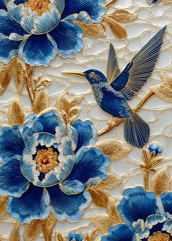 Blue Hummingbird Gold Peonies