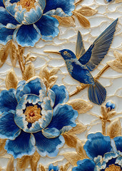 Blue Hummingbird Gold Peonies