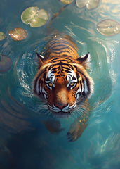 A fierce tiger swimming