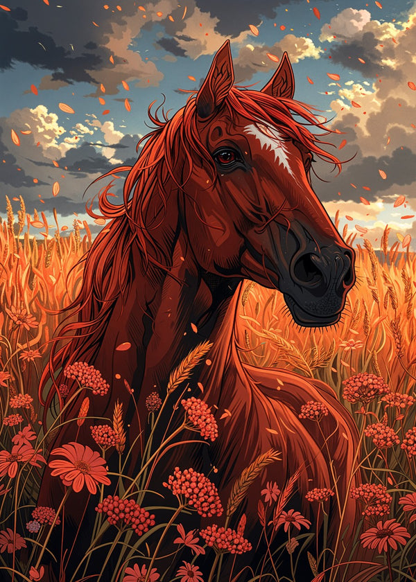 Majestic Horse in Golden Field