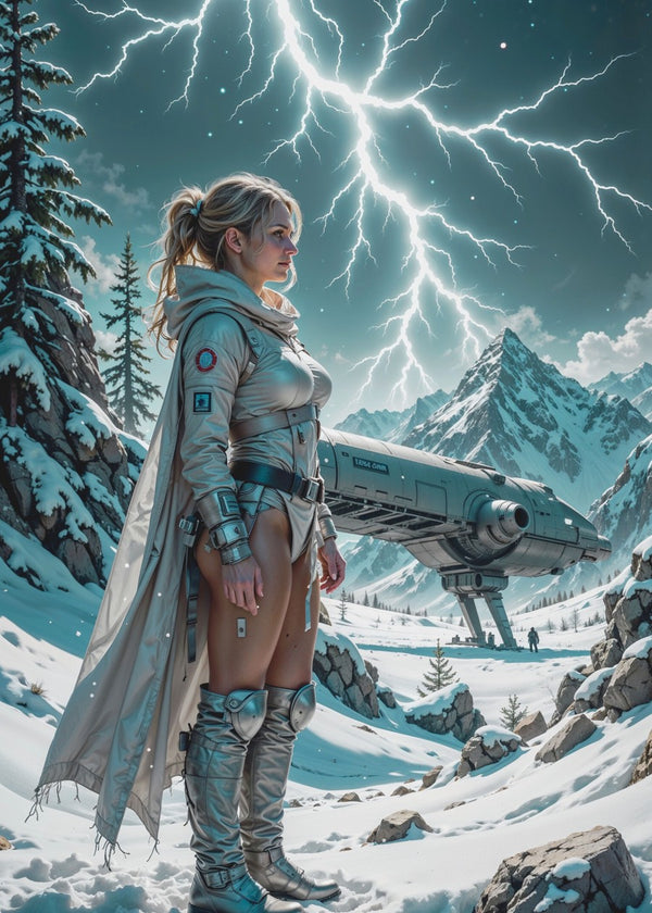 Sci Fi Cyberpunk woman in the snow