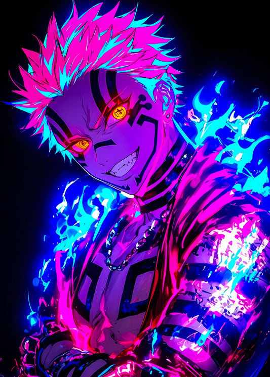 Akaza Demon Slayer Neon Style