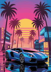 Neon Retro Sunset Lamborghini 