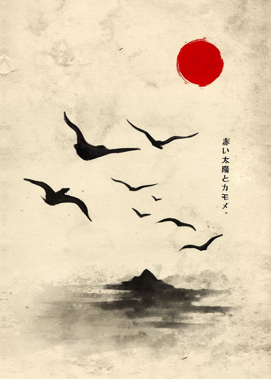Japanese seagulls sumi e