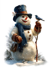 Happy Snowman and Bird