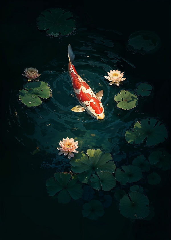 Koi Beneath the Lotus Bloom