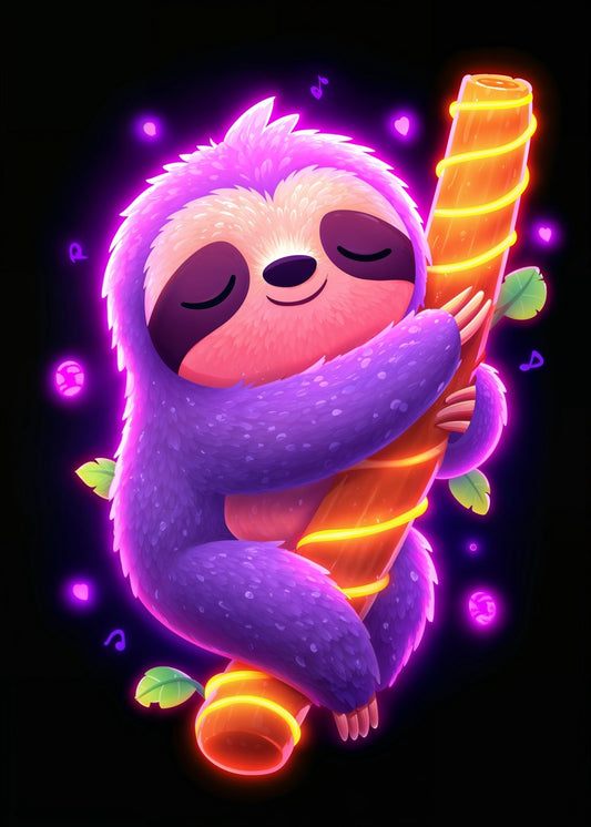 Neon Sloth Hug on Glowing Bran
