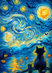 Black Cat & Swirling Bats