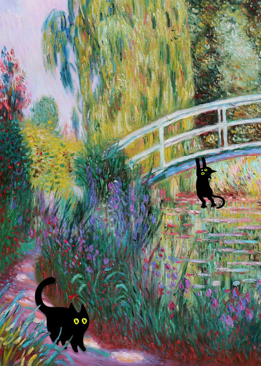 Monet painting of black cat
