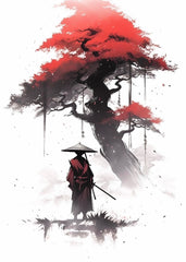 japanese ninja and red tree art