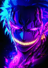 Roronoa Zoro’s Grin in Neon Blaze, One Piece