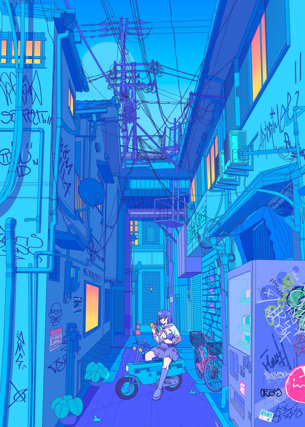 Midnight ride in Japanese street alley