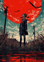 Anime Girl Under Red Sun