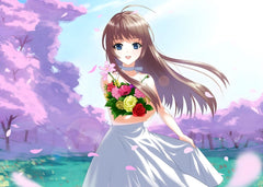 Anime girl holding a bouquet 