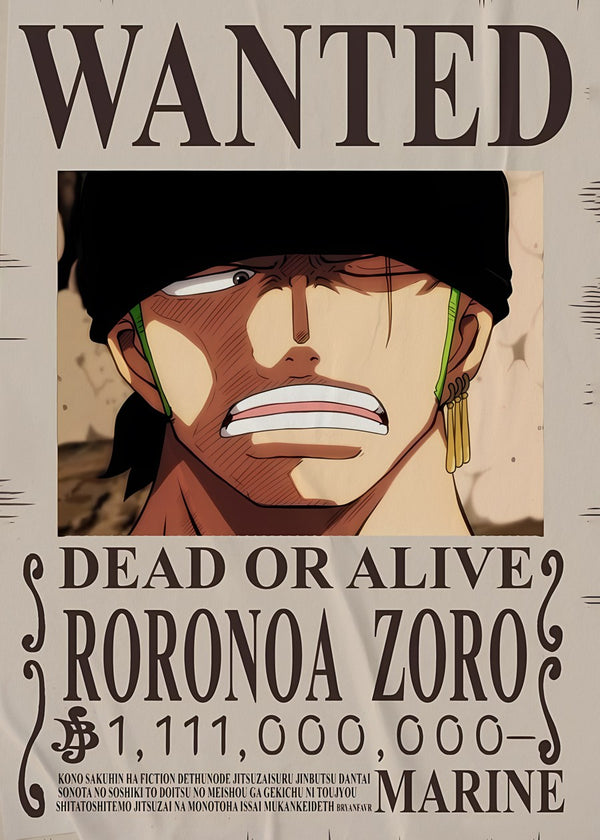 Roronoa Zoro Bounty Wanted Poster