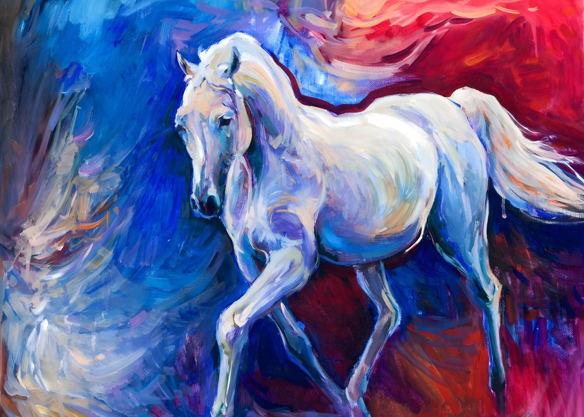 A watercolor white horse