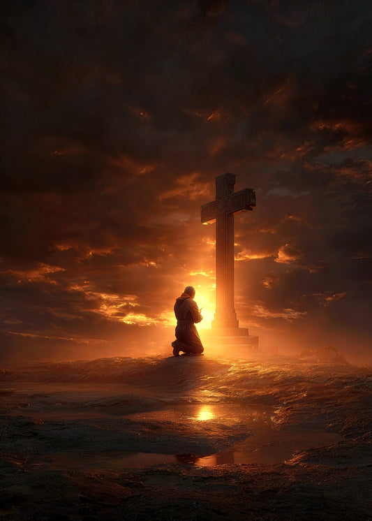 Figure Kneels in Prayer