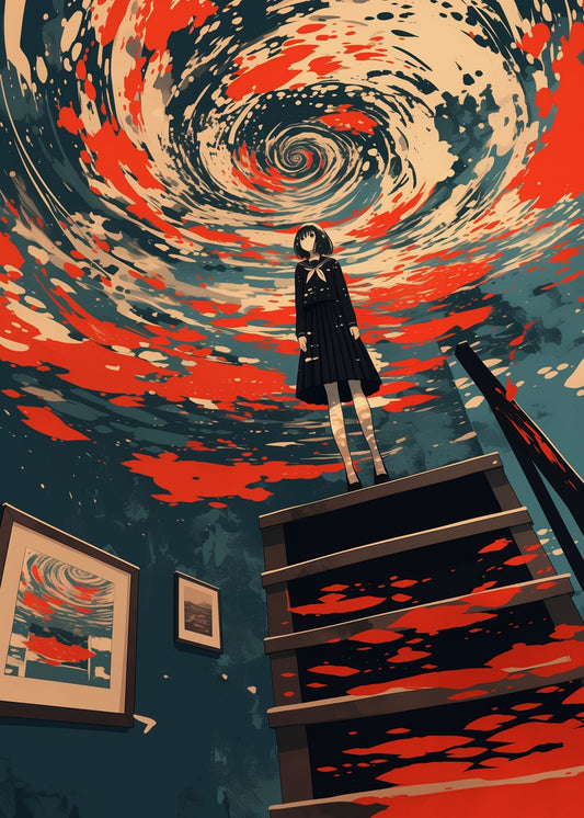Surreal Schoolgirl on Stairs