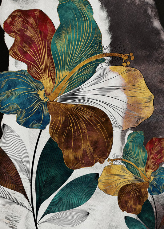 Elegant Golden Botanical Flowe
