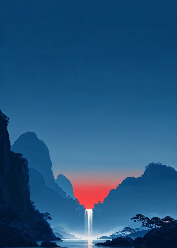 Waterfall at Crimson Dusk